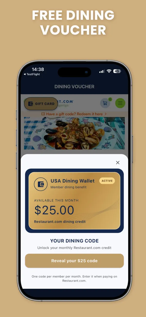 CrewVIP USA Dining Wallet with the free 25 dollar monthly dining voucher