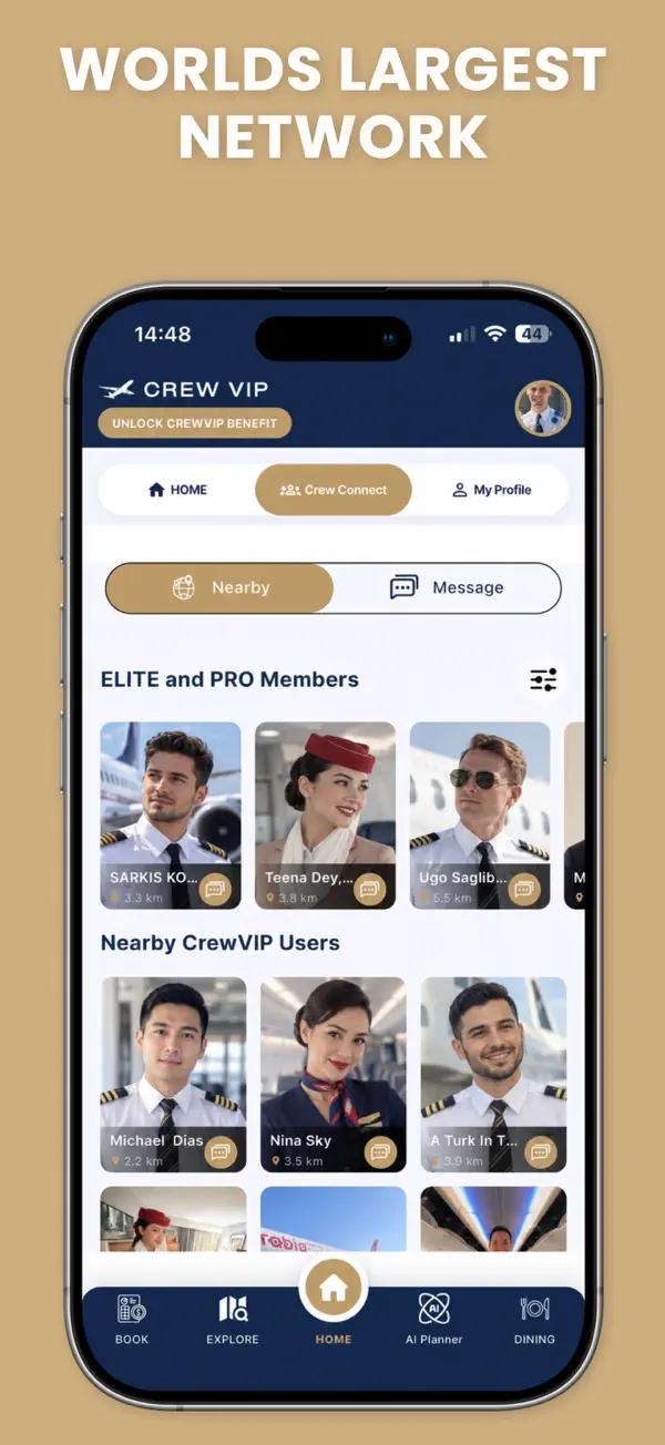 CrewConnect showing Elite and Pro airline crew members nearby